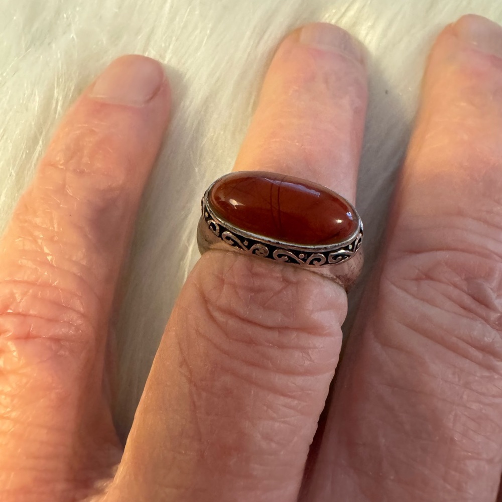 Sterling Silver 925 Agate Men Ring Size 8